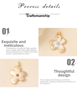 Détail macro du pendentif fleur en cuivre avec émail blanc et centre en zircon