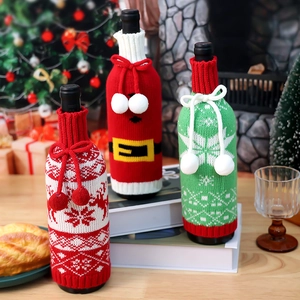 Christmas Wine Bottle Cover Knitted Snowflake Elk Santa Suit Dining Decor Party Festive Novelty Bottle Sleeve