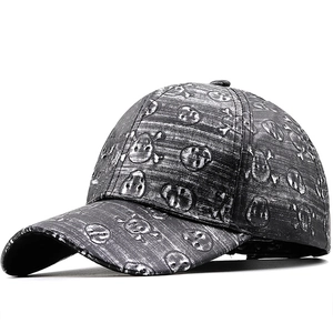 Baseball Cap PU Leather Skull Pattern Gothic Punk Distressed Sun Protection Adjustable Hat For Men Women