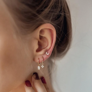 6-piece gold hoop earrings set with zircon pendants and leaf stud for multiple piercings