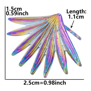 Dimensioni dettagliate degli orecchini a foglia in acciaio 304 con finitura arcobaleno