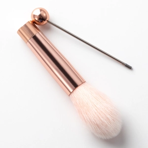 5-piece rose gold DIY beaded makeup brush set with fluffy pink bristles on white background