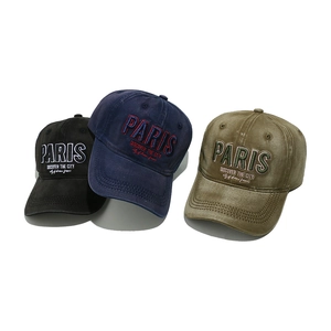 Casquette de baseball en coton délavé avec broderie Paris en trois couleurs rétro