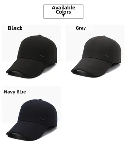 Detailed display of men's winter baseball caps in black, grey, and navy blue with metal logo