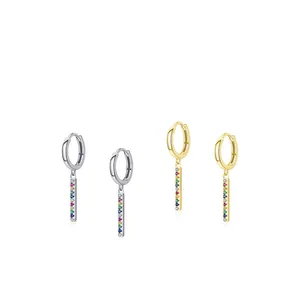 Rainbow gemstone drop earrings in S925 sterling silver and gold plating