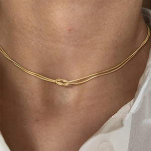 Knotted Snake Chain Necklace Herringbone Bracelet Stainless Steel 18K Gold Plated Minimalist Jewelry For Women