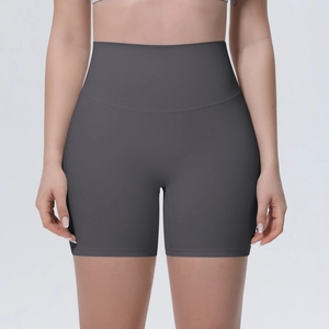Détails du short de yoga sans couture à taille haute gris foncé avec large ceinture