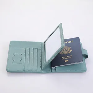 Multifunctional light green RFID leather passport holder with card slots and SIM storage