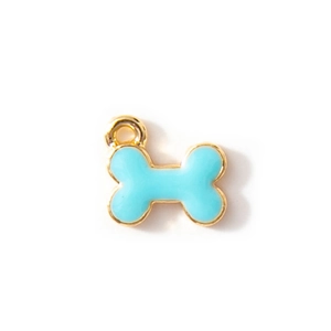 Cartoon bone pendant in gold alloy with light blue enamel and a hanging ring
