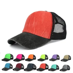 Washed Cotton Trucker Hat Distressed Mesh Baseball Cap Breathable Adjustable Snapback Vintage Sun Cap For Men And Women