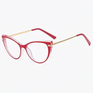 Cat Eye Glasses Frame Anti Blue Light TR90 Plastic Metal Leg Vintage Trendy Women Optical Eyewear