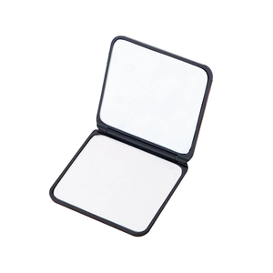 Portable folding square makeup mirror in black with double-sided HD glass display