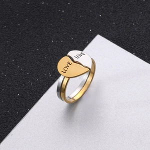 Titanium steel couple rings with interlocking heart design and LOVE engraving