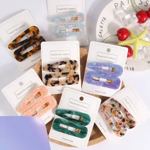 Minimalist Fashion Acetate Cellulose Hair Clips Marble Pattern Tortoiseshell Geometric Water Drop Rectangular For Women Accessories