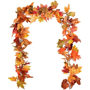 Artificial Maple Leaf Garland Autumn Foliage Vine Satin Cloth Hanging Leaves For Thanksgiving Christmas Mantel Stairs Decor