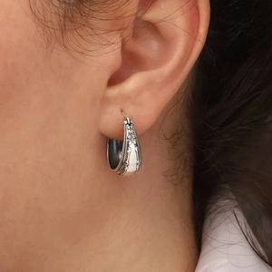 Gypsy silver geometric earrings with hollow 3D patterns and ethnic engraved vintage details