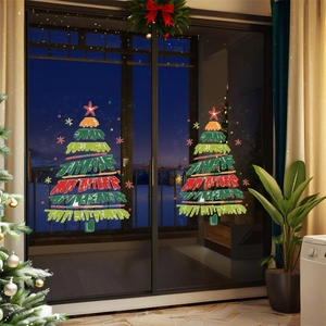 Christmas tree window static sticker with colorful hand-painted design for festive decor