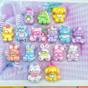 Mini Cartoon Animal Resin Cabochons Kawaii Colorful Bear Rabbit Flatback DIY Crafts Phone Case Hair Clip Decorations
