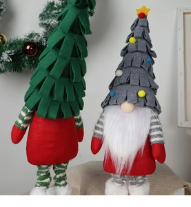 Macro shot of knit fabric texture and faux fur beard on Christmas gnome decor
