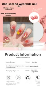 Detailed specs for 24pcs lemon fruit press-on nail set including sizing and ABS material