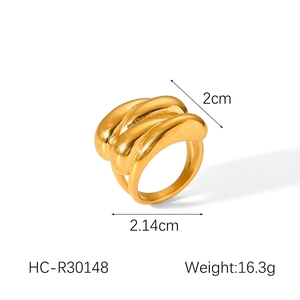 Detail showing wave design gold plated ring dimensions 2.14cm width and 16.3g weight