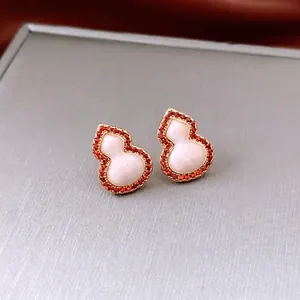 Wu Lou Kürbis Ohrstecker 18K Vergoldet Kupfer Mit Silbernen Ohrsteckern Roter Strass Eleganter Chinesischer Stil Damen