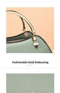 Detail of mint green shell bag with golden metal handle and fine stitching texture