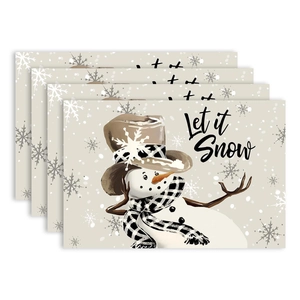Lot de 4 sets de table de Noël avec bonhomme de neige et texte Let It Snow festif