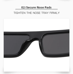Detail of robust integrated nose pads on black oversized fashion sunglasses