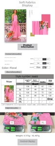 Detailed size chart and material specs for the floral print summer backless maxi dress