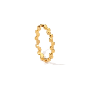 18K gold plated stainless steel ring with square geometric texture and polished finish