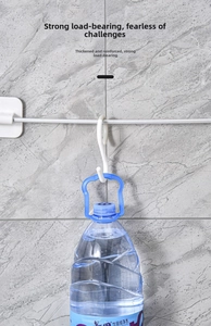 Close-up of white heavy-duty S-hook holding a 4.5L water bottle for weight test