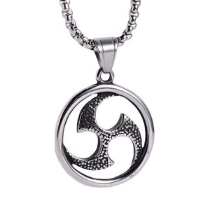 Minimalist silver stainless steel necklace with Tomoe circular cutout pendant on white background