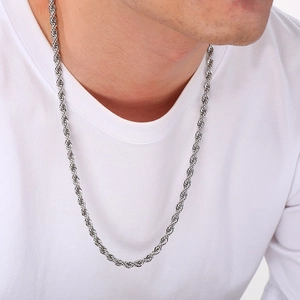 Collana da uomo in acciaio con catena a corda e pendente cilindrico rotante antistress