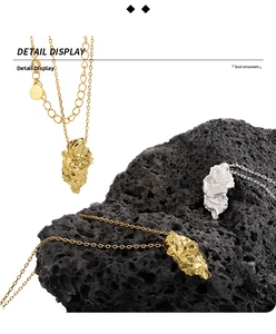 Detail showing irregular wrinkled S925 sterling silver pendants on volcanic rock texture