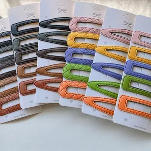 PU Leather Snap Hair Clips Colorful Korean Style Geometric Handmade Hairpins For Women Girls Fringe Side Barrettes Accessory