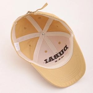 Internal view of khaki cotton baseball cap with DUBAI embroidery and metal buckle