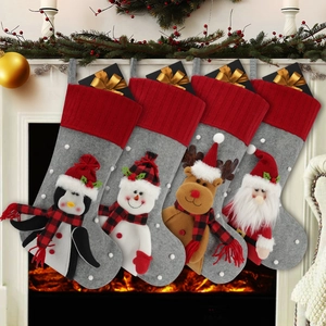 Christmas Stockings 3D Cartoon Santa Snowman Reindeer Penguin Polyester Felt Knitted Festive Home Party Decor Gift Bags