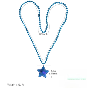 Blue beaded party necklace with a 4.5cm star pendant and glowing LED feature