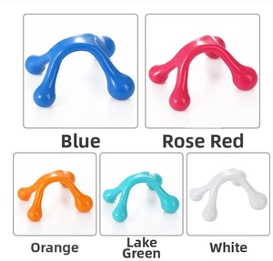 Five-claw handheld scalp massager shown in blue pink orange green and white colors