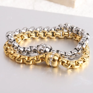 7mm Edelstahl-Boxarmband in Gold und Silber mit kristallbesetzten Perlen für Damen