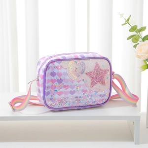 Glitter rainbow crossbody bag for girls with star heart patches and colorful sequins