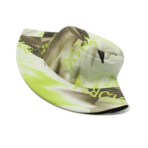 Double-sided sun hat with graffiti print and neon green styling for outdoor vacations