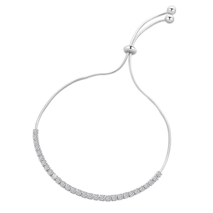 Adjustable S925 sterling silver bolo bracelet with square pavé zircon crystals
