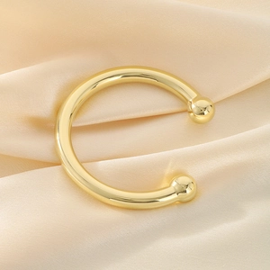 Elegant 18K gold plated stainless steel C-shape open bangle with polished ball ends