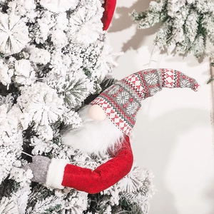 Rudolph faceless gnome Christmas tree topper with knitted hat and plush white beard