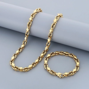 Stainless Steel Geometric Rhomboid Link Chain Necklace And Bracelet Jewelry For Men Women Fashion Casual Accessories