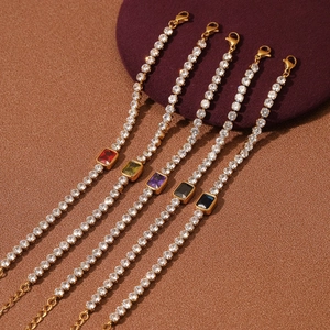 Elegant gold titanium steel tennis bracelet with vibrant square colored zircons