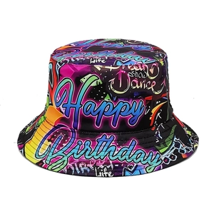 Bucket Hat Polyester Reversible Sun Protection Outdoor Street Graffiti Happy Birthday Letter Print For Women