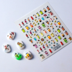 5D embossed summer drink nail stickers featuring colorful juice and ice cubes designs